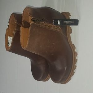 NWT Women's Size 6 Sorel Joan of Artic Wedge III Zip in Hazelnut Leather/Gum